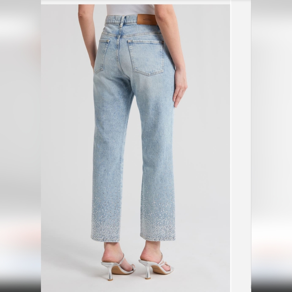 NWT 7 For All Mankind Logan Stovepipe Juicy Rhinestones Crystals Jeans